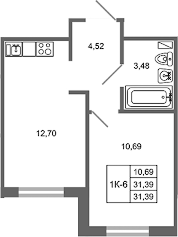 1-комнатная квартира 31.39 м², 1/17 эт., ЖК «Стороны Света 2»
